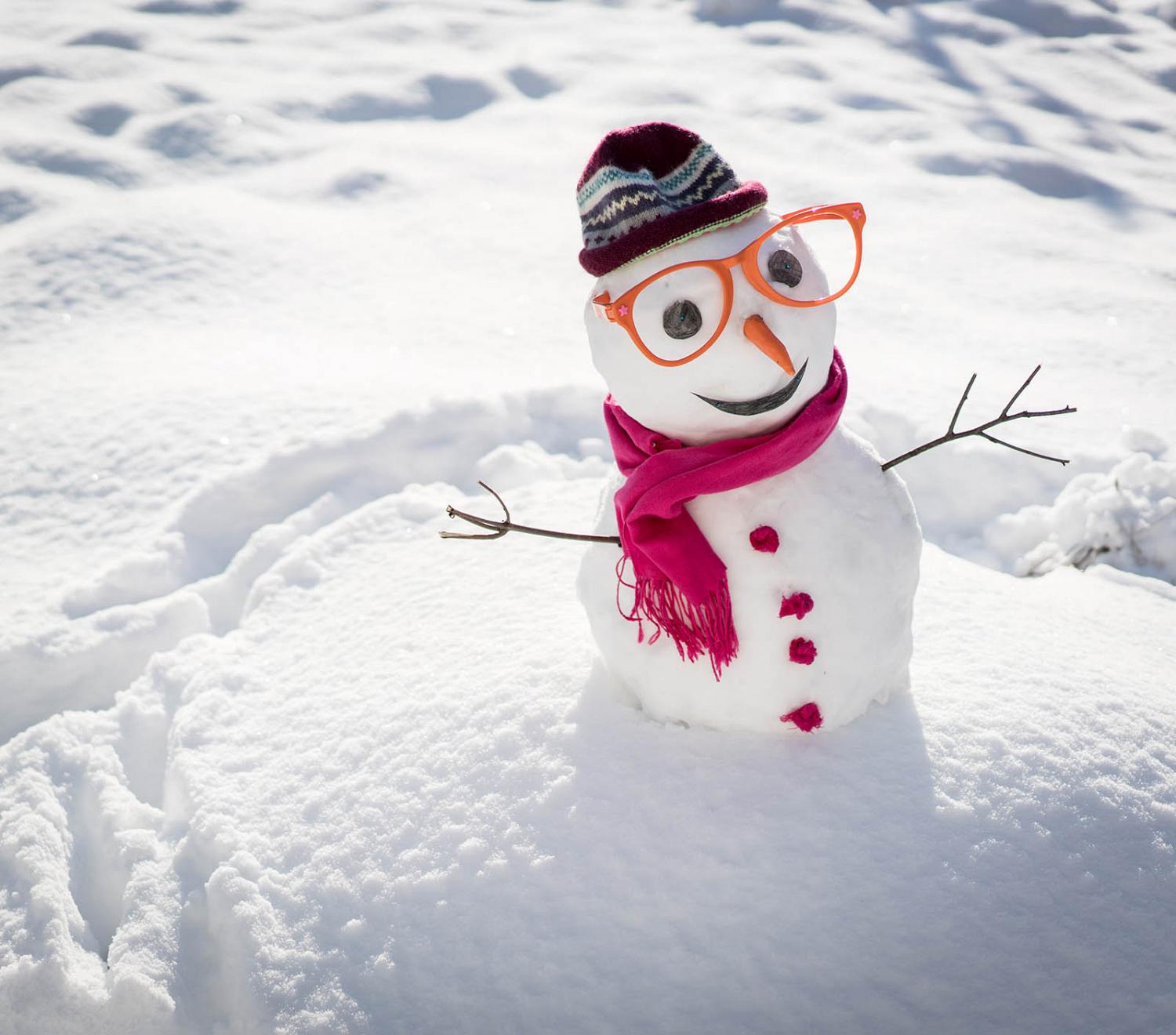 Snowman in festive clothes