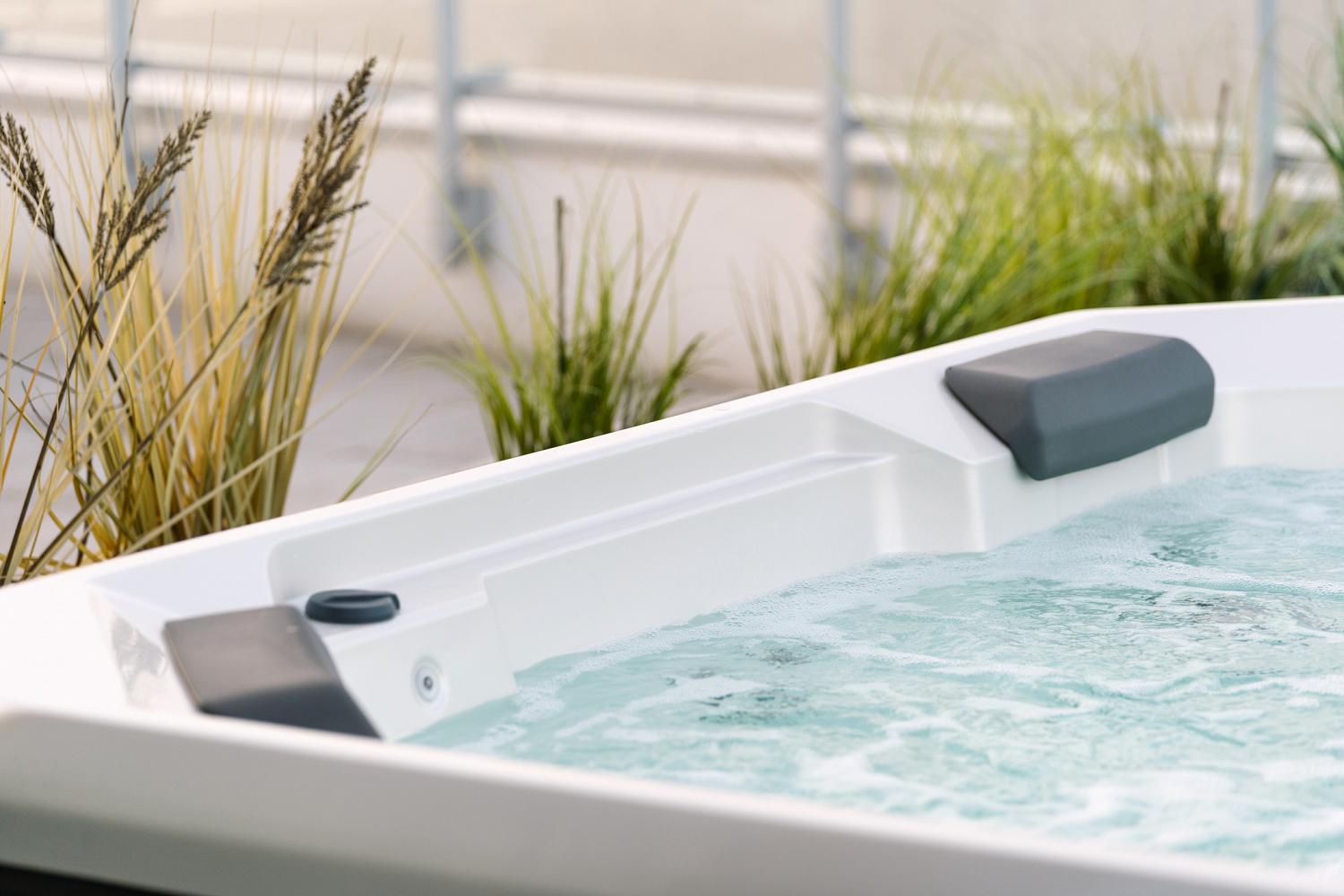 Close up of side of clean hot tub